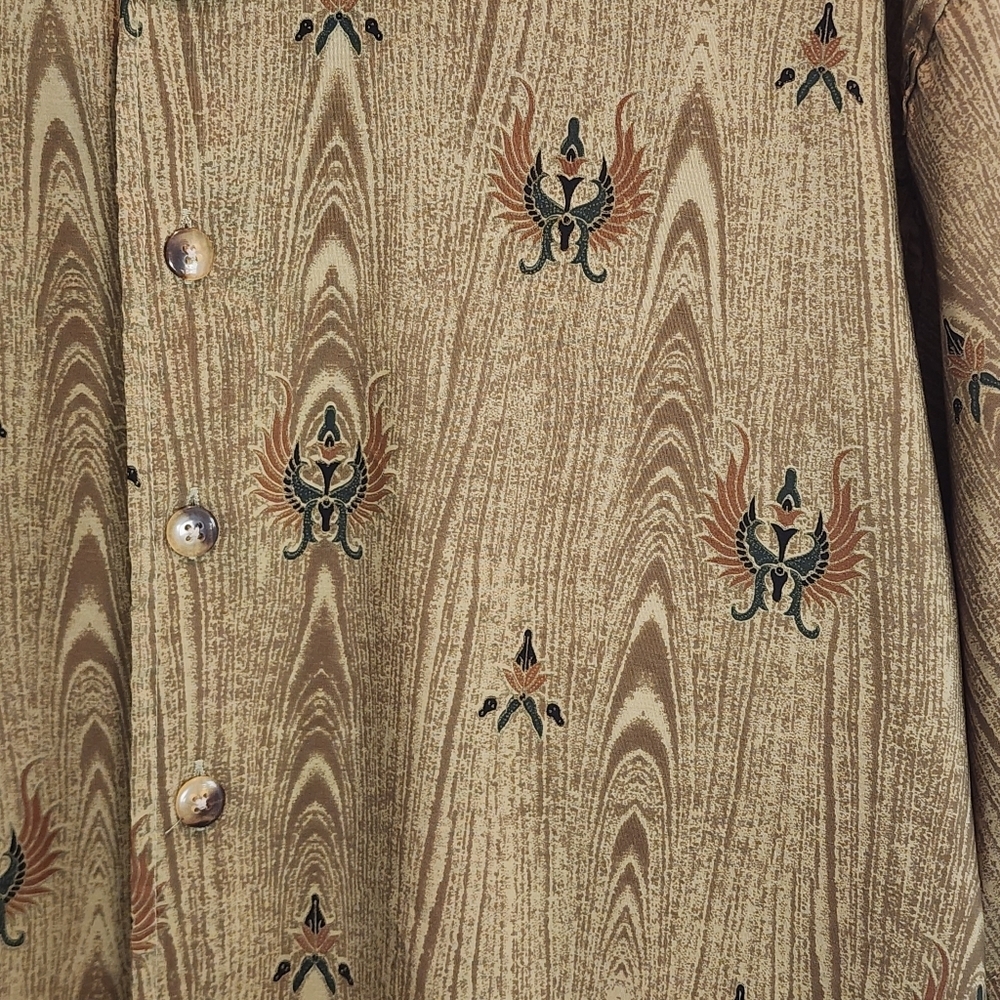 Vintage 7 Diamonds Mens Batik Pattern Button Up Shirt Short Sleeve Brown Size L - Picture 3 of 9